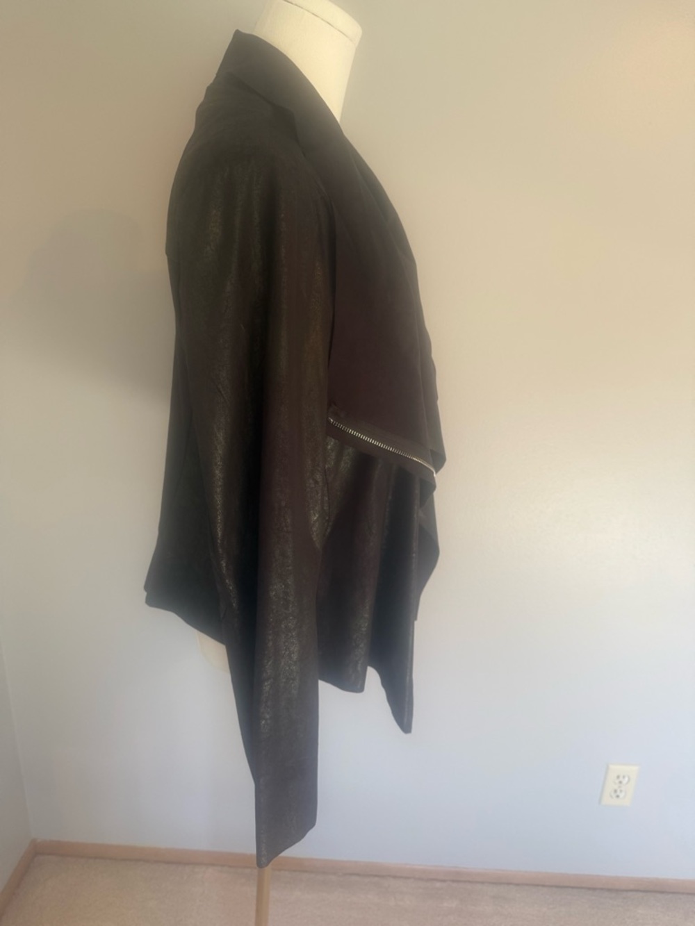 Calvin Klein Black Draped Faux Leather Zip Jacket - Picture 8 of 16
